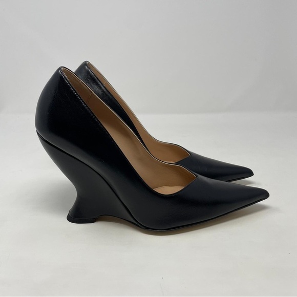 Bottega Veneta Punta Gloss Leather Black Wedge Pumps - NWT - Picture 4 of 14